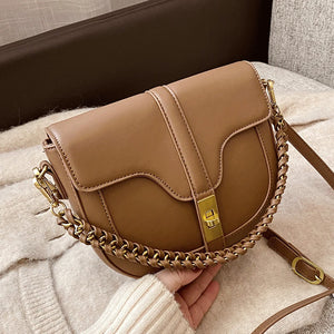 Vintage Leather Shoulder Bags for Girls Chains Cross Body Bag