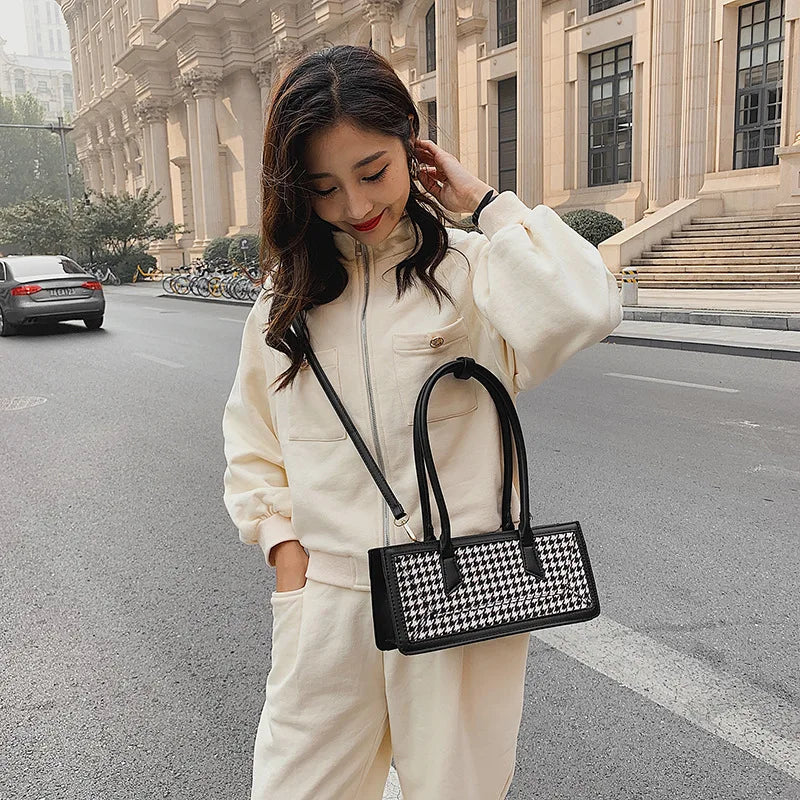 Houndstooth Women's Shoulder Bag Small Square Crossbody Bag