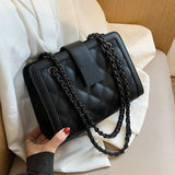 Women's Leather Travel Handbag with Chain Shoulder Strap