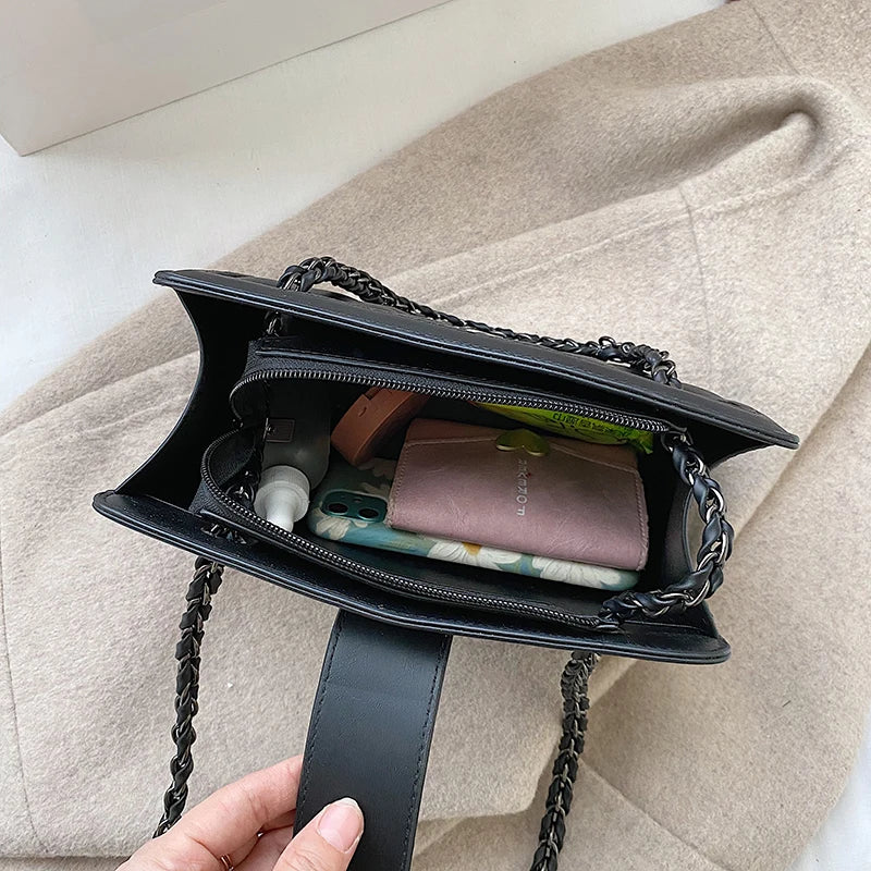 Women's Leather Travel Handbag with Chain Shoulder Strap