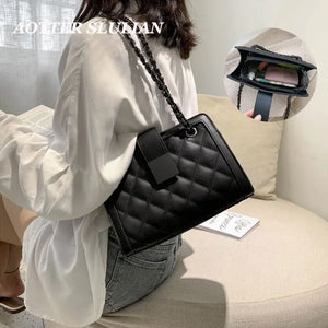 Women's Leather Travel Handbag with Chain Shoulder Strap