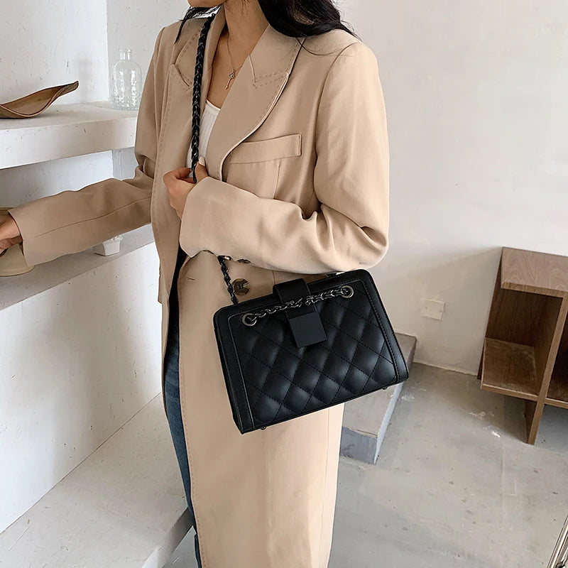Women's Leather Travel Handbag with Chain Shoulder Strap