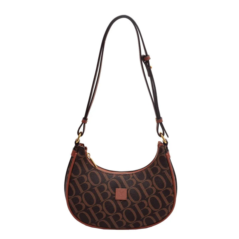 Contrasting Colors Shoulder Bag Half Moon Handbag