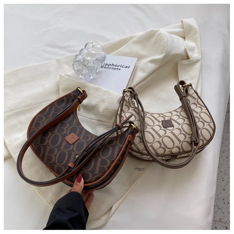 Contrasting Colors Shoulder Bag Half Moon Handbag