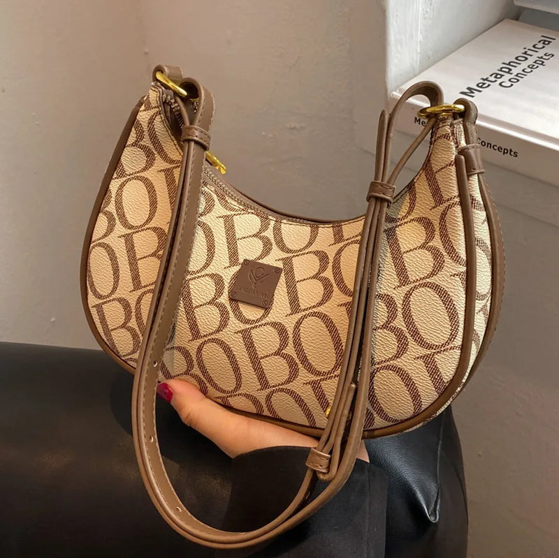 Contrasting Colors Shoulder Bag Half Moon Handbag
