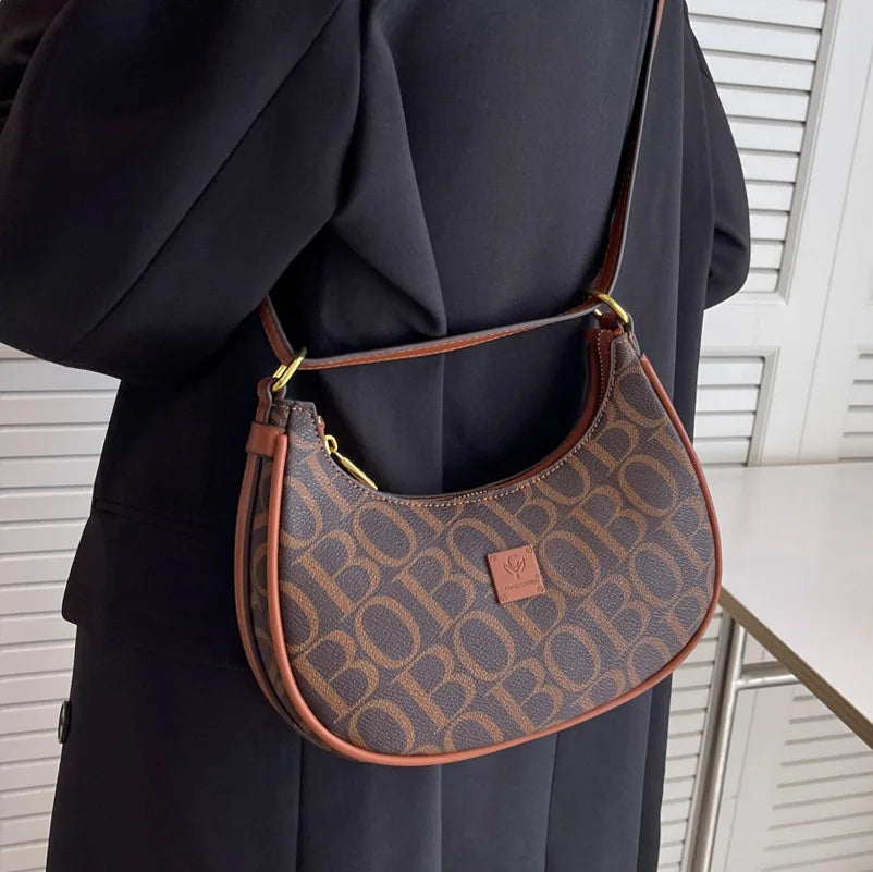 Contrasting Colors Shoulder Bag Half Moon Handbag