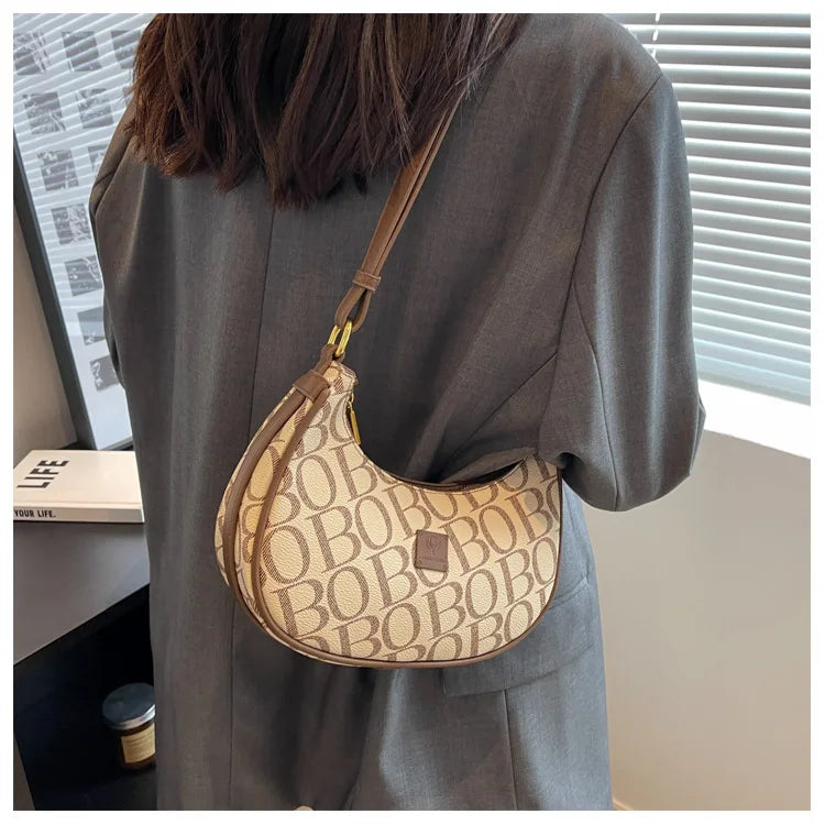 Contrasting Colors Shoulder Bag Half Moon Handbag