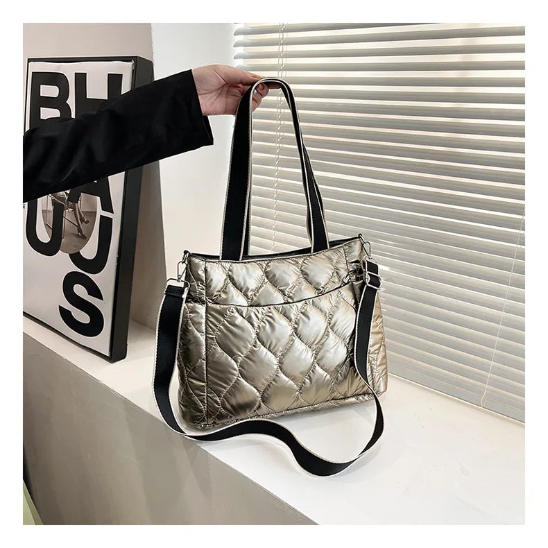 Nylon Women's Shoulder Bag Plaid Quilted Crossbody Handbag