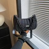 Oxford Women's Shoulder Bag Chain Crossbody Bag Half Moon Nylon Waterproof Small