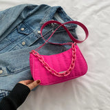 Oxford Women's Shoulder Bag Chain Crossbody Bag Half Moon Nylon Waterproof Small