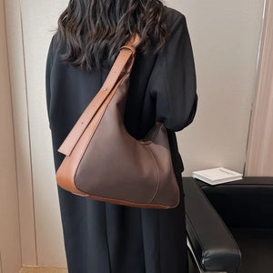 PU Leather Women's Shoulder Bag Contrast Crossbody Bag Half Moon Handbag