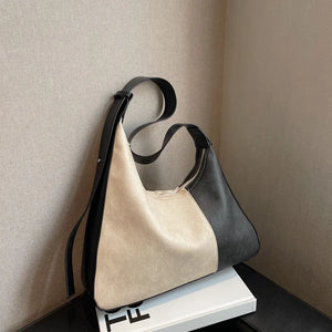 PU Leather Women's Shoulder Bag Contrast Crossbody Bag Half Moon Handbag