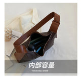 PU Leather Women's Shoulder Bag Contrast Crossbody Bag Half Moon Handbag