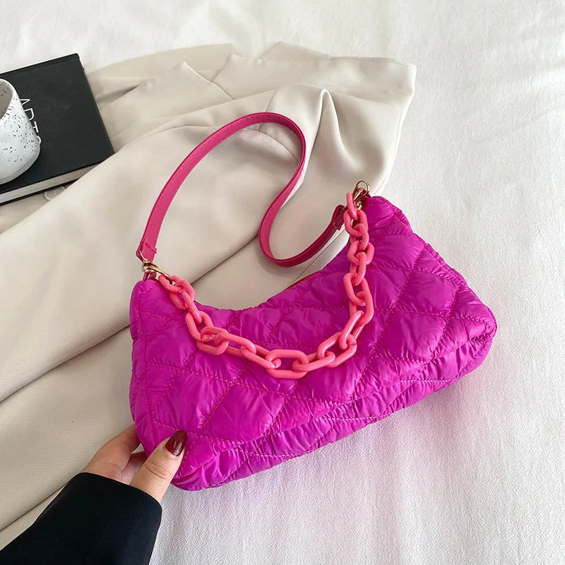 Half Moon Crossbody Bag Chain Shoulder Handbag