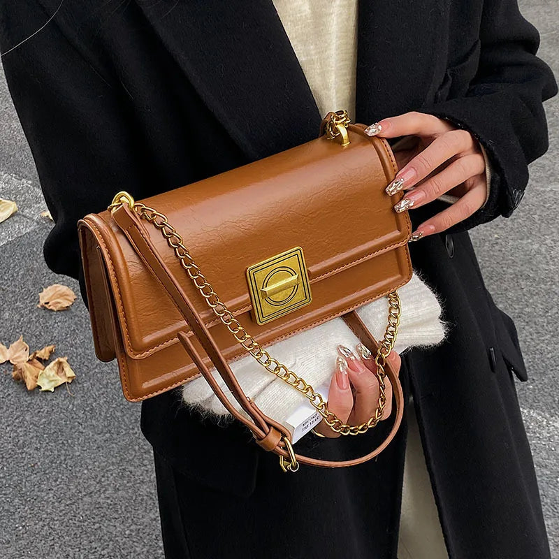 PU Leather Shoulder Bag Lock Crossbody Handbag