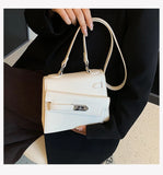 Leather Shoulder Bag Lock Crossbody Flap Handbag