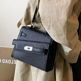 Leather Shoulder Bag Lock Crossbody Flap Handbag