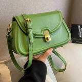 PU Leather Women's Shoulder Bag Lock Saddle Small Crossbody Bag