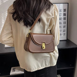 PU Leather Women's Shoulder Bag Lock Saddle Small Crossbody Bag