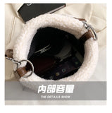 PU Leather Women's Shoulder Bag Fur Edge Crossbody Bag Bucket Handbag