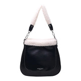 PU Leather Women's Shoulder Bag Fur Edge Crossbody Bag Bucket Handbag
