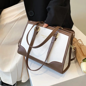 PU Leather Women's Shoulder Bag Retro Contrast Crossbody Bag