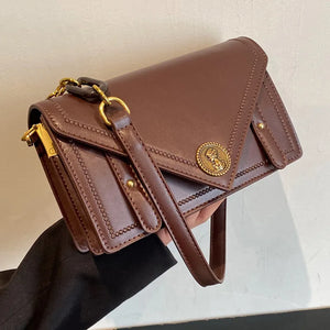 Retro Lock PU Leather Shoulder Bag Crossbody Handbag