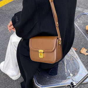 PU Leather Women's Shoulder Bag Retro Lock Crossbody Bag Flap Handbag