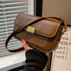 PU Leather Women's Shoulder Bag Retro Lock Crossbody Bag