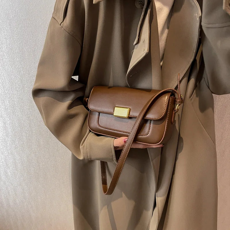PU Leather Women's Shoulder Bag Retro Lock Crossbody Bag