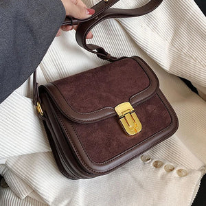 PU Leather Women's Shoulder Bag Retro Lock Crossbody Bag Flap Handbag