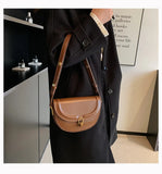 Retro Lock Crossbody Bag Saddle Handbag PU Leather Women's Shoulder Bag