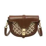 PU Leather Women's Shoulder Bag Retro Lock Crossbody Bag Saddle Handbag