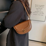 Retro Lock Crossbody Bag Saddle Handbag PU Leather Women's Shoulder Bag