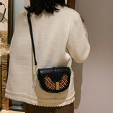 PU Leather Women's Shoulder Bag Retro Lock Crossbody Bag Saddle Handbag