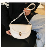 Retro Lock Crossbody Bag Saddle Handbag PU Leather Women's Shoulder Bag