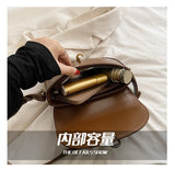Retro Lock Crossbody Bag Saddle Handbag PU Leather Women's Shoulder Bag