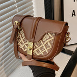 PU Leather Women's Shoulder Bag Retro Lock Crossbody Bag Saddle Handbag