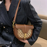 PU Leather Women's Shoulder Bag Retro Lock Crossbody Bag Saddle Handbag