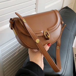 Retro Lock Crossbody Bag Saddle Handbag PU Leather Women's Shoulder Bag