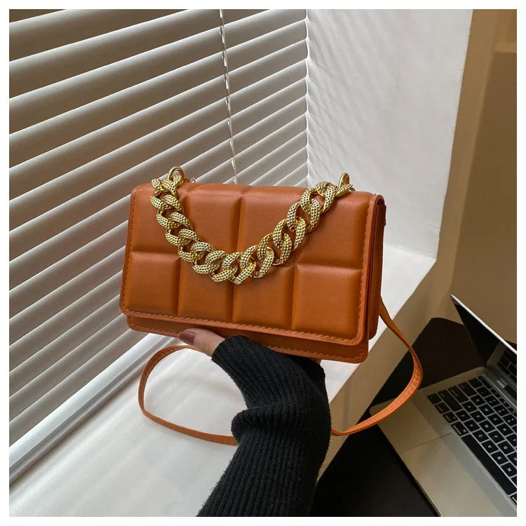 Plaid Quilted Shoulder Bag Chain Crossbody Handbag