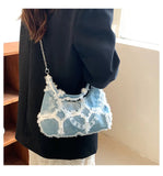 Plaid Quilted Women's Shoulder Bag Chain Half Moon Handbag