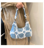 Plaid Quilted Women's Shoulder Bag Chain Half Moon Handbag