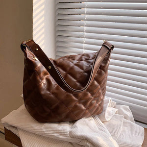 Plaid Quilted Women's Shoulder Bag SimpleHandbag Large Square Crossbody Bag