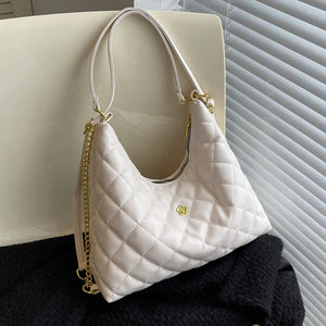 Plaid Quilted Tassel Crossbody Bag Half Moon Handbag