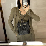 Plaid Quilted Women's Backpack Soft PU Chain School Bag Small Travel Bag