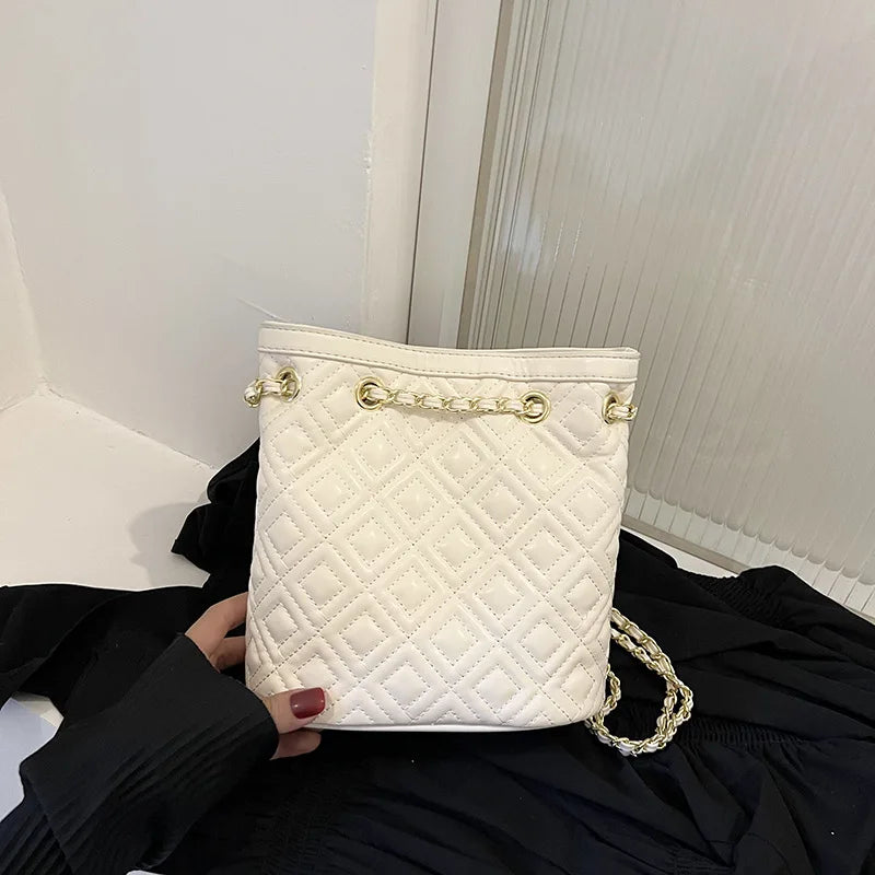 Plaid Quilted Women's Backpack Soft PU Chain School Bag Small Travel Bag