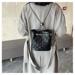 Plaid Quilted Women's Backpack Soft PU Chain School Bag Small Travel Bag