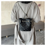 Plaid Quilted Women's Backpack Soft PU Chain School Bag Small Travel Bag