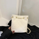 Plaid Quilted Women's Backpack Soft PU Chain School Bag Small Travel Bag